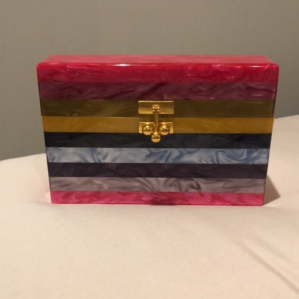 Authentic NWT, Edie Parker rainbow hard clutch w/strap - Picture 2 of 8